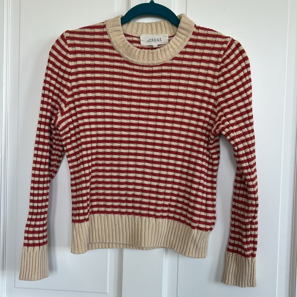 THE GREAT. Women's Cream and Red Crewneck Sweater Size Small - Picture 2 of 4